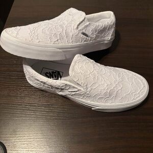 White lace vans slip on shoes